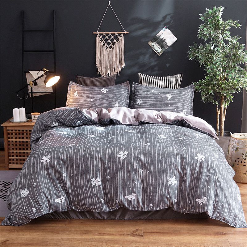 Floral Bedding Set Brief Style Duvet Cover With Pillowcases Grey