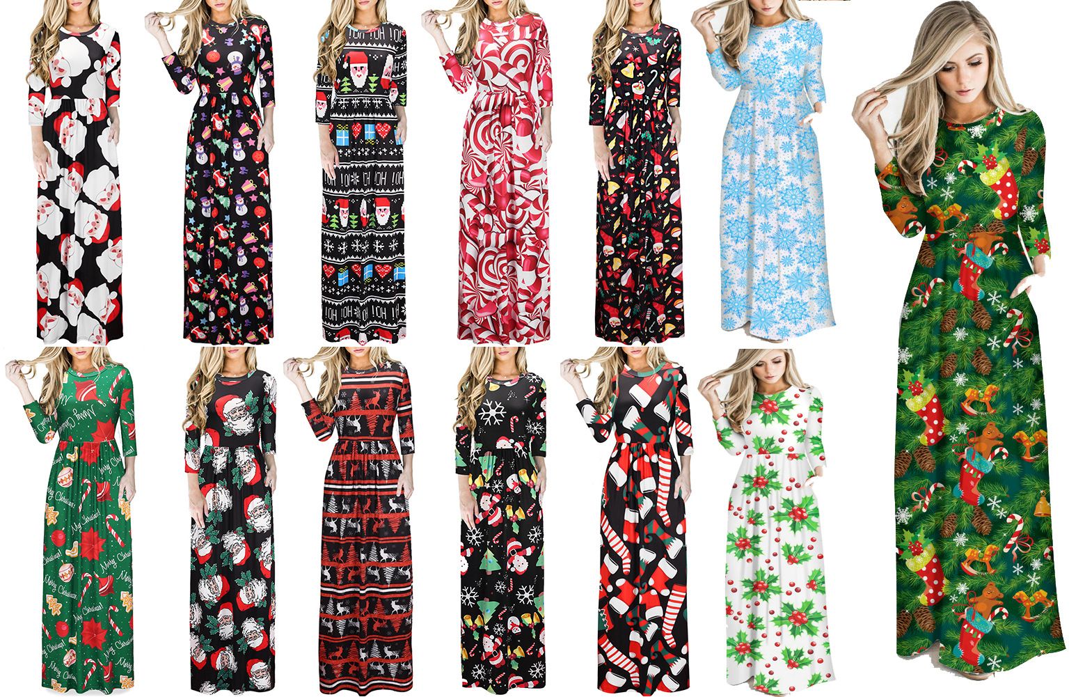 womens christmas print dresses