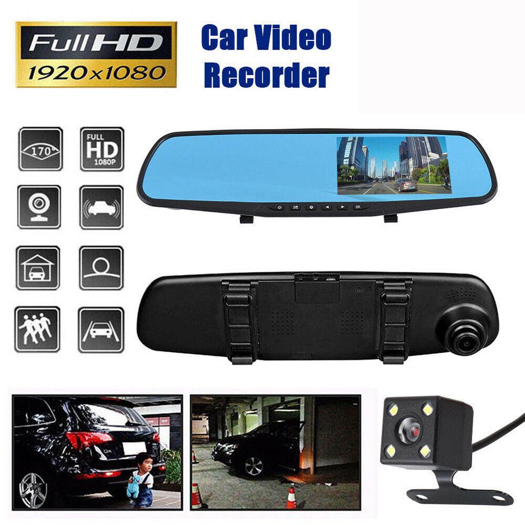 4.3HD G-sensor Parte delantera y trasera del autom/óvil Grabaci/ón doble Espejo retrovisor C/ámara grabadora de conducci/ón Grabadora de conducci/ón