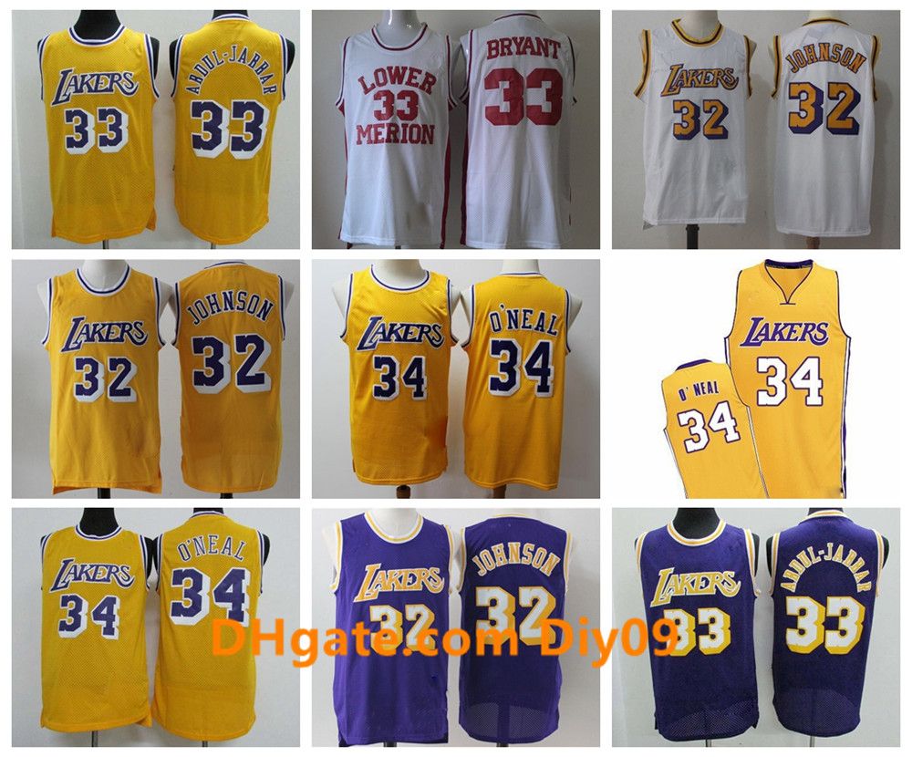 Vintage Los Ángeles Lakers Baloncesto 4 Shaquille O Neal 44 Jerry West Earvin Johnson 33 Kareem Abdul-Jabbar