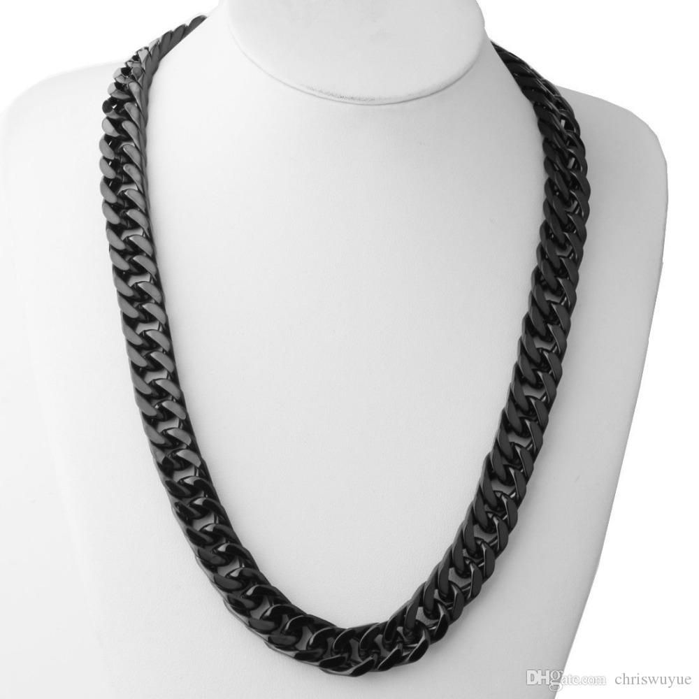 2020 Man Black Stainless Steel Necklace Men Jewelry 15mm Wide 22inches