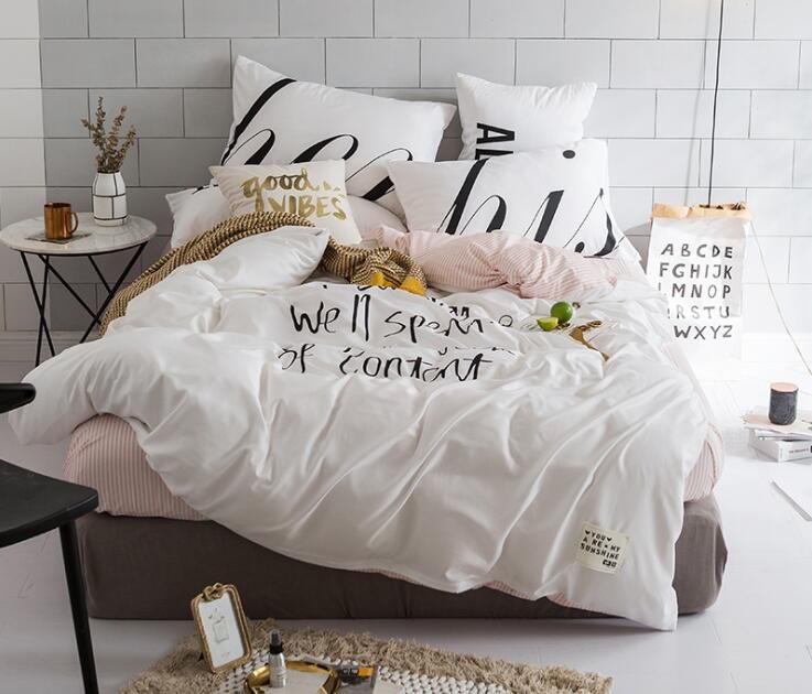 Nordic Style Bedding Set English Words Printed Duvet Cover Set For