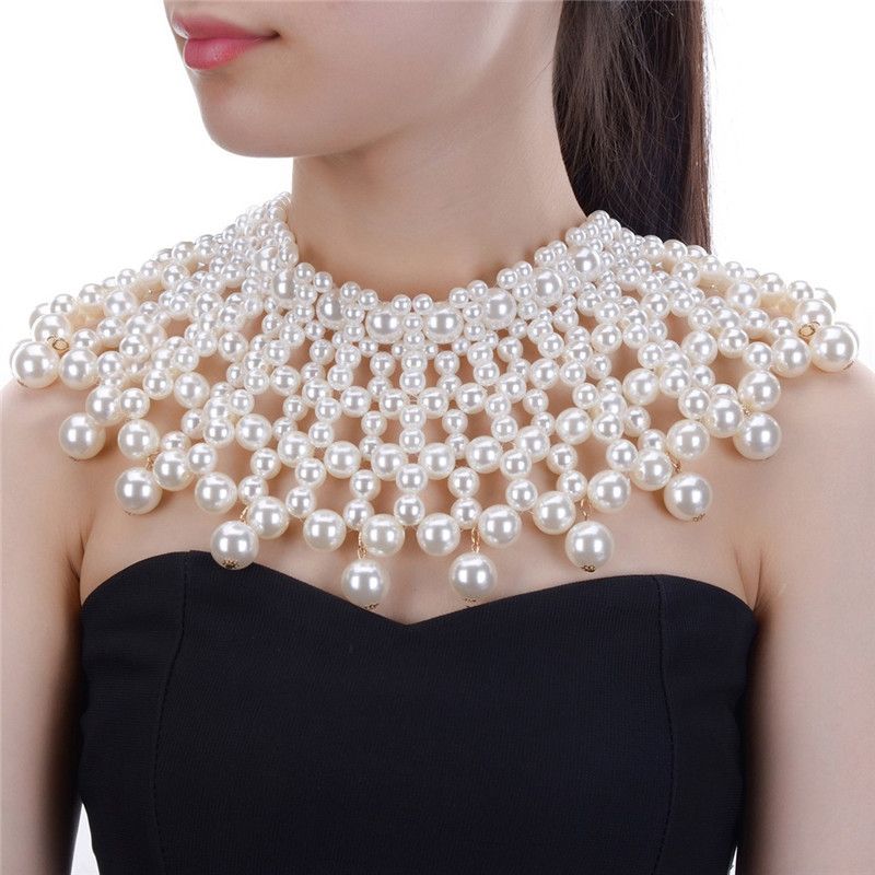 Fashion Gold Chain Multi-Color Resin Pearl Chunky Choker Statement Bib Necklace