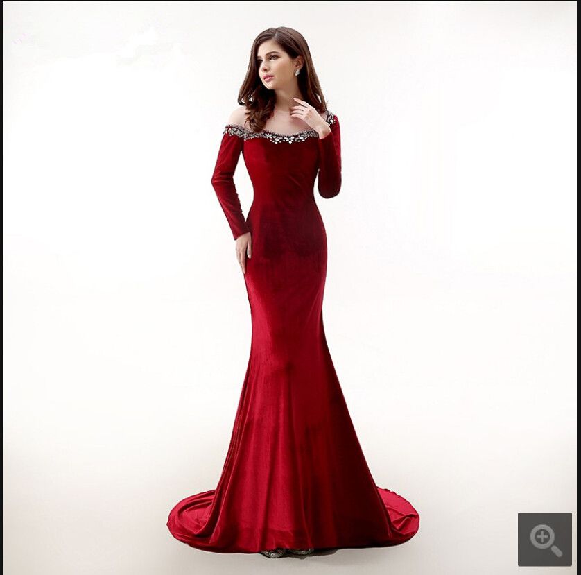 Compra 2019 Envío Gratis Sirena De Terciopelo Rojo Vestido De Fiesta De  Manga Larga Rebordear Cristales Brillante Magnífico Formal Fiesta De Noche  Vestidos De Baile Caliente Venta Barato | Entrega Rápida Y