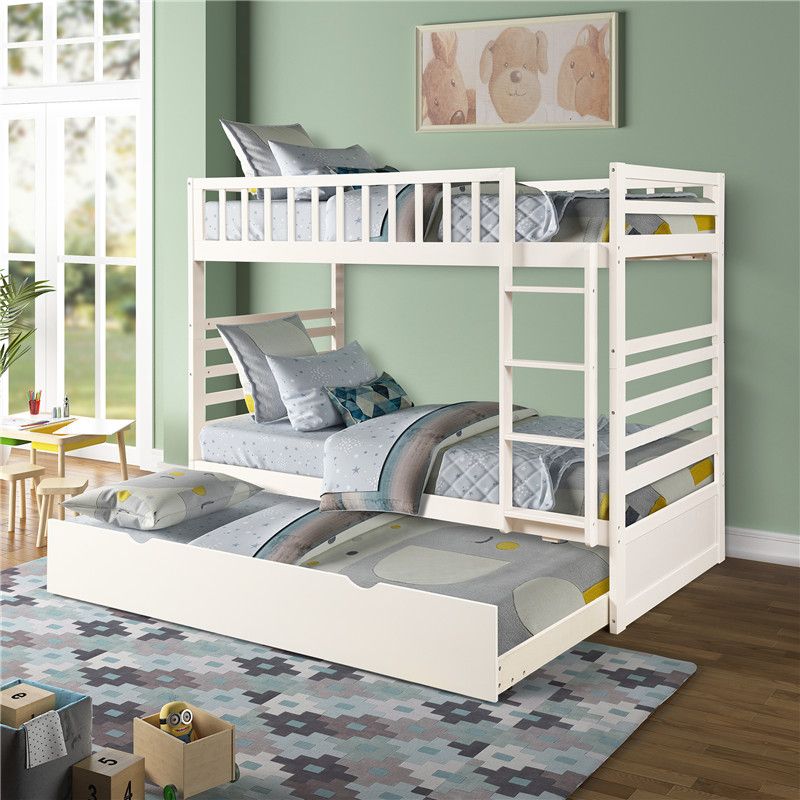 Merax Twin Over Twin Bunk Bed Trundle Solid Wood Bunk Bed Espresso Finish Pure White Bedroom