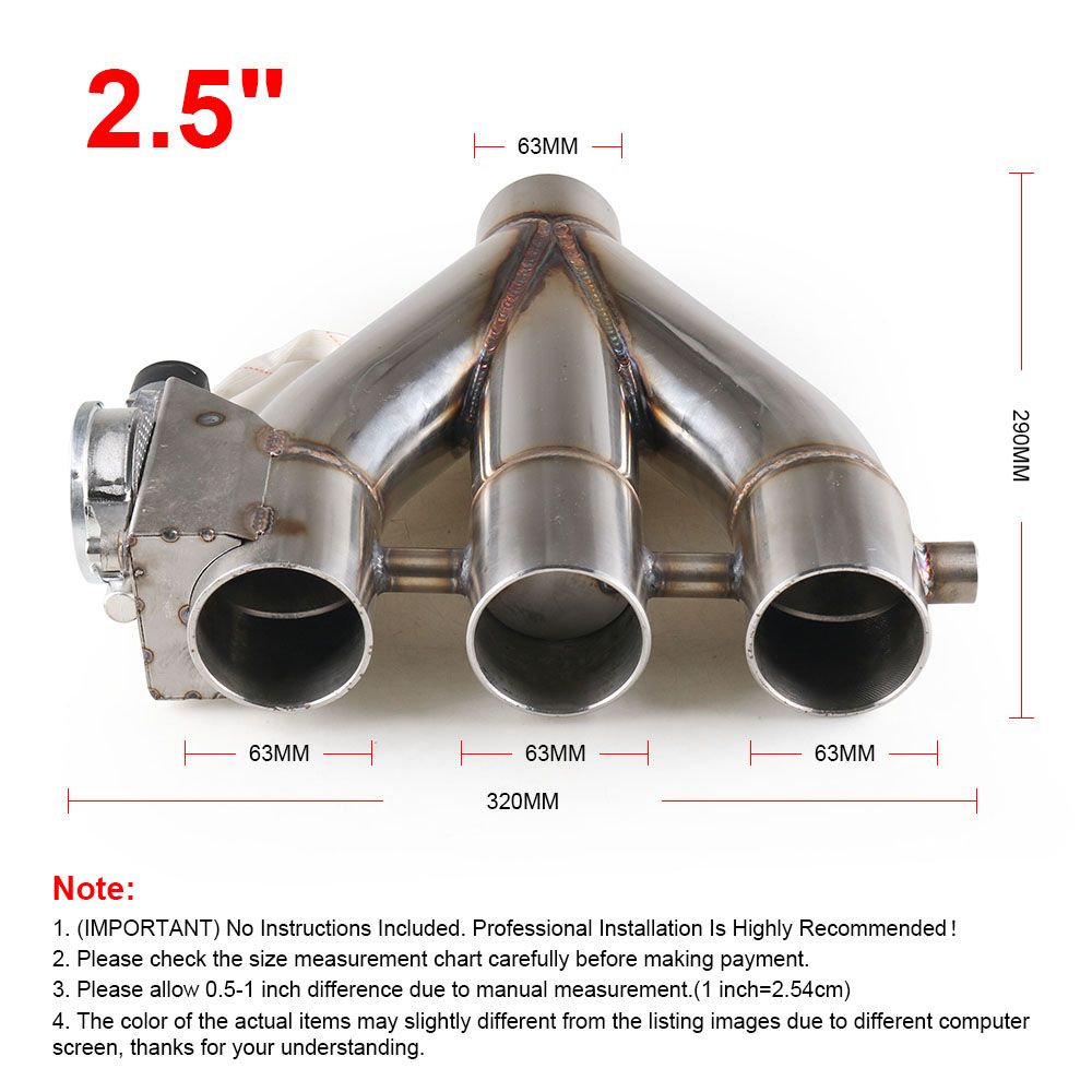 2×2.5" 63mm Electric Exhaust Valve Y Pipe Exhaust Valve Fit Double Exhaust Pipe