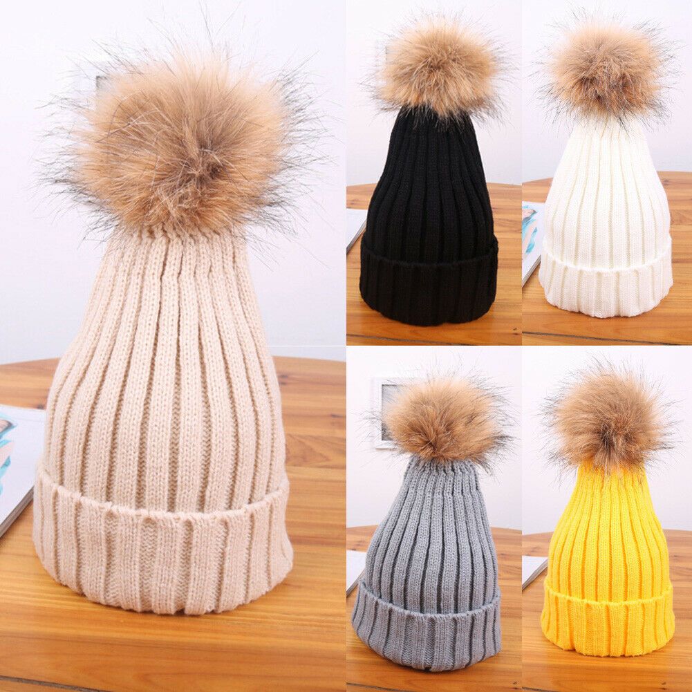 bobble hat with faux fur pom pom