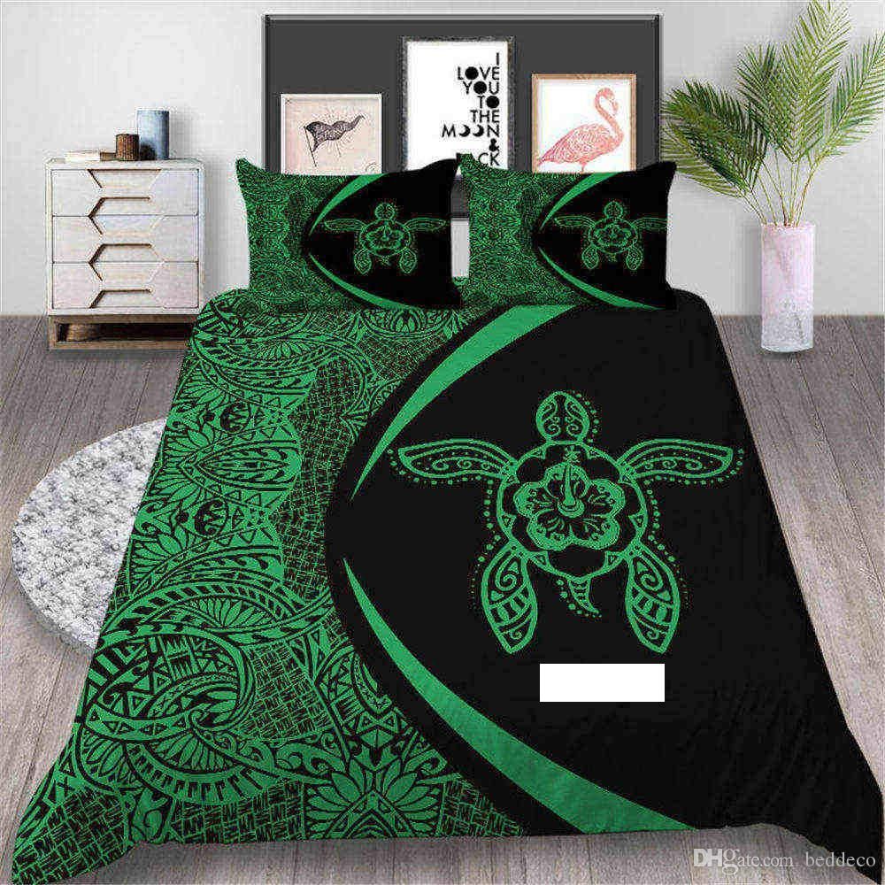 Tortoise Bedding Set Flowers Mysterious Green Duvet Cover Abstract