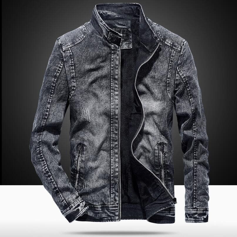 New Mens Windbreaker Jeans Jacket Solid Color Denim Coat Slim Casual ...