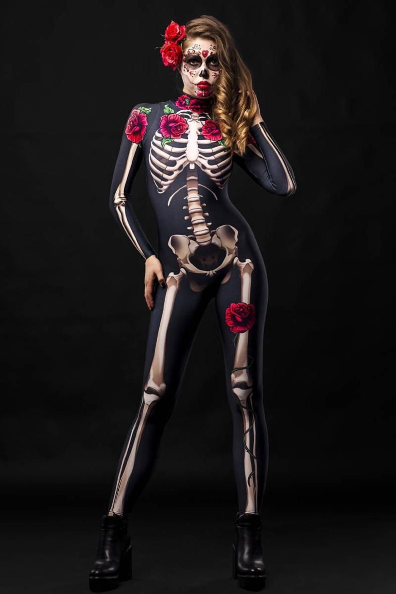 Femmes Squelette Halloween Imprimé Femmes fancydress Body Leotard Ou Legging 