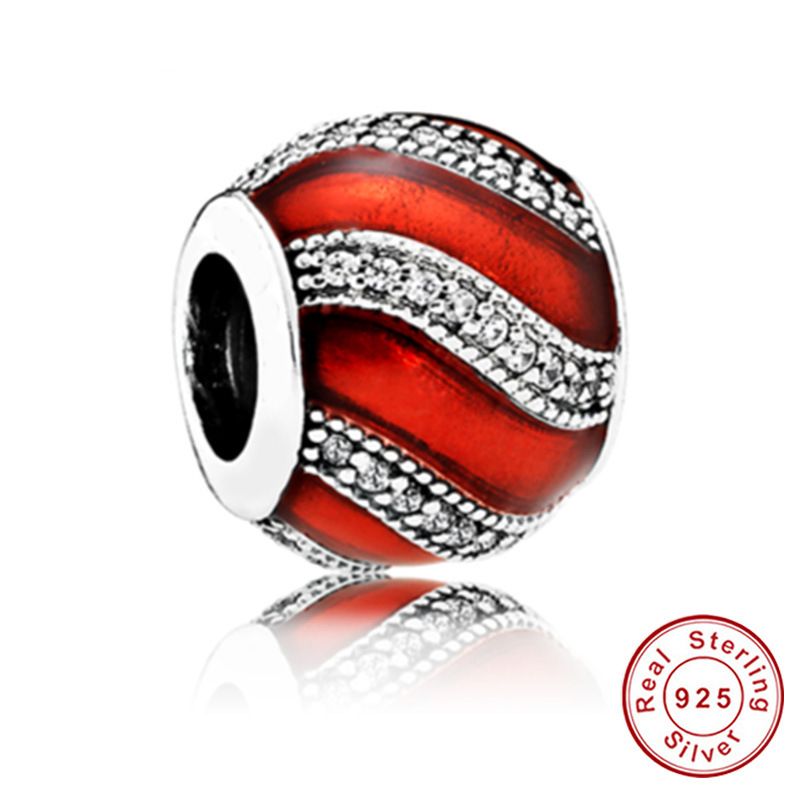 925 Sterling Silver Red Enamel Hour Glass Charm Beads Fit Bracelets for Women As Beautiful Gifts