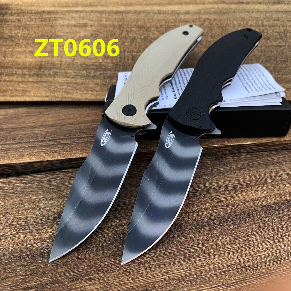 ZT 0606 0606CF Quick Opening Bearing Folding Knife Zero Tolerance Tiger Stripe Plain Edge