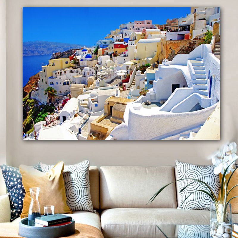 Greece By The Sea Painting Unframed Wall Art Print Poster Home Decor