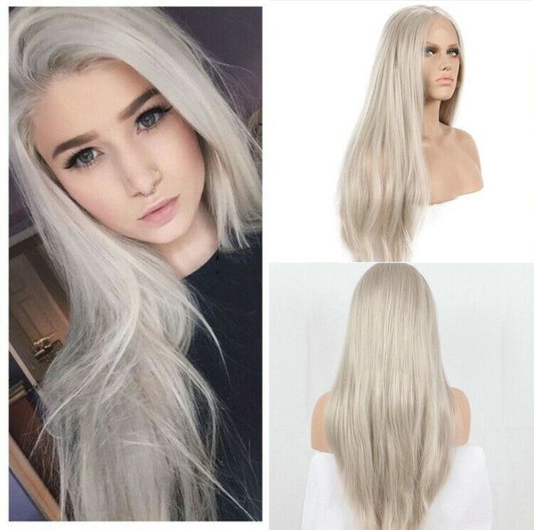 Women S Hair Platinum Blonde Front Lace Wigs Synthetic Heat