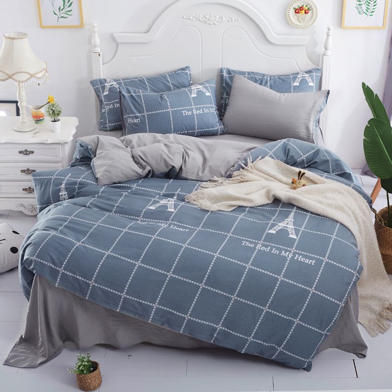 Gray Eiffel Tower Grid Stripe Duvet Cover Bedding Sets Single Twin