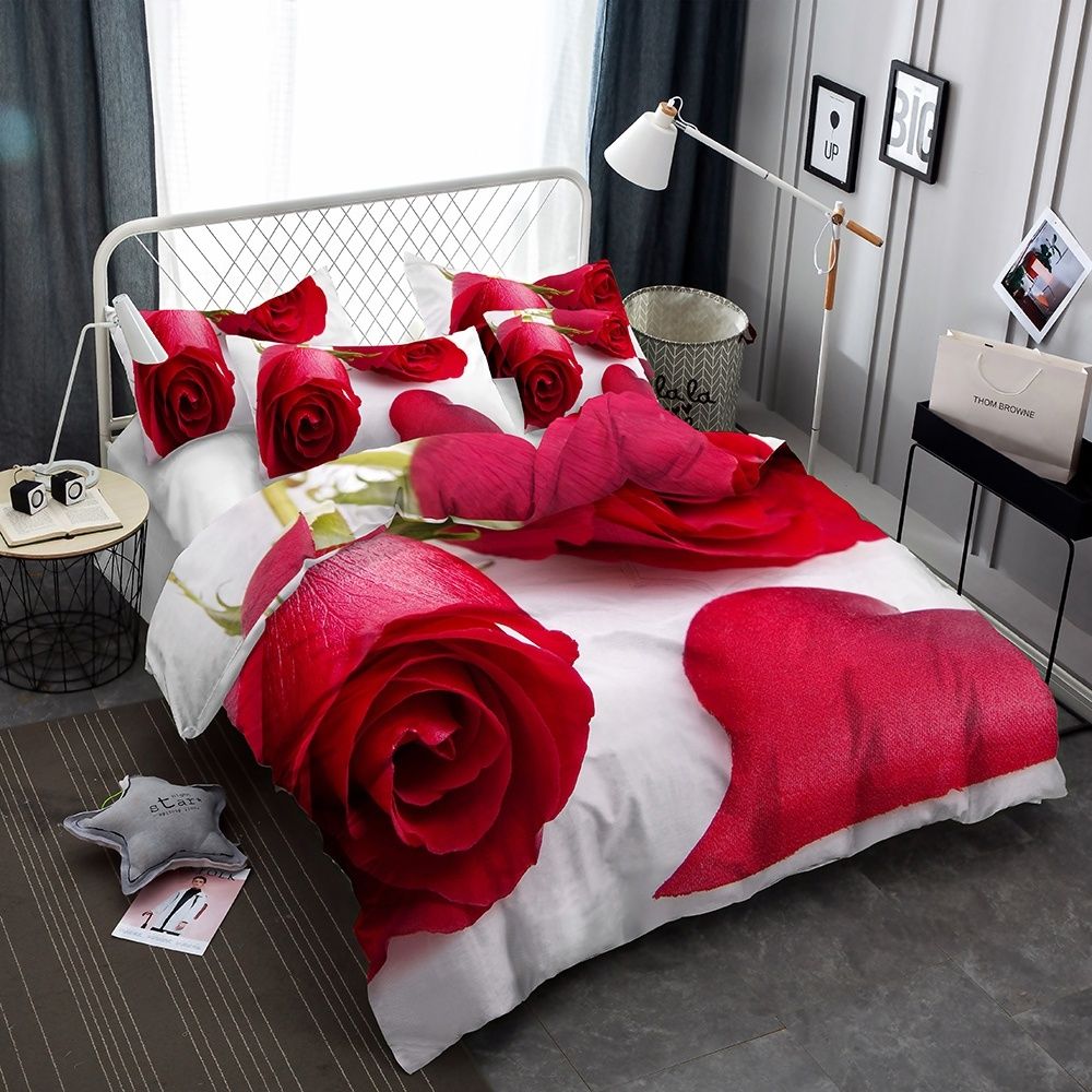 3D Red Rose Queen Bedding Set Flower Print Comforter Set 4Pcs 2019 New S-50 