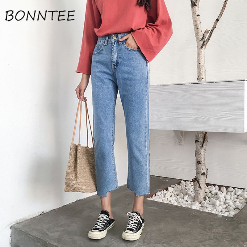 Compra Jeans Mujeres 2019 Nueva Corea Del Estilo Suelto De Cintura Alta  Botón Mujer De Moda Denim Jean Sólido Bolsillos Moda Estudiantes De Sexo  Femenino Barato | Entrega Rápida Y Calidad | Es.Dhgate