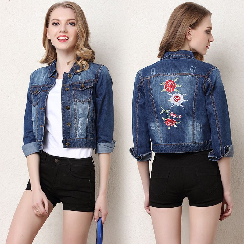 Compra La Nueva Capa De Corto Bordado De Mezclilla De Moda 2018 Mujeres  Adelgazan El Bordado Floral Da Vuelta Abajo Chaqueta Básico Barato |  Entrega Rápida Y Calidad | Es.Dhgate