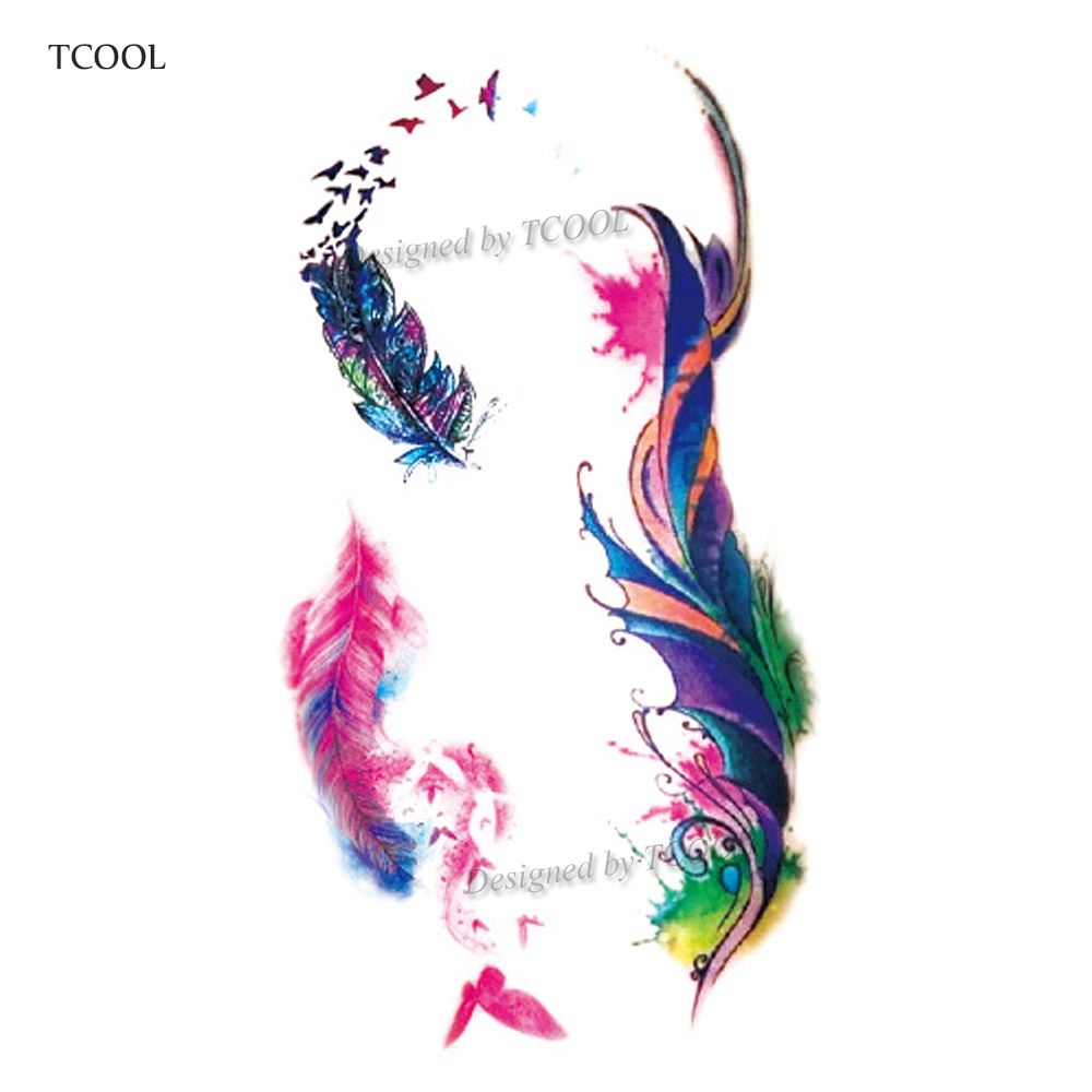 Acheter Tcool Aquarelle Plume Tatouages Temporaires Imperméables Autocollant Femmes Hommes Visage Faux Body Art 105x6cm Adulte Main Tatouage B 072