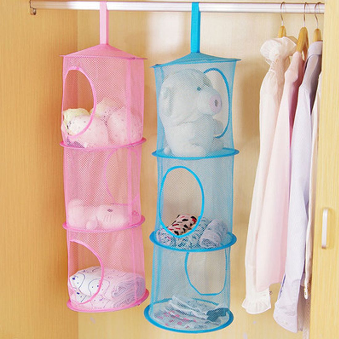3 de Estante Colgante de Almacenamiento de Bolsas de Malla niños de Juguete del Bolso del Organizador Puerta del Dormitorio Armario de Pared Verde