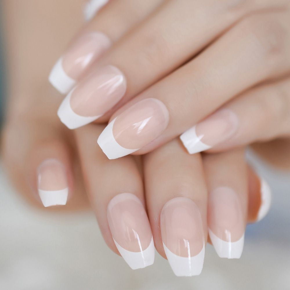 White Smile Line Natural French Ballerina Coffin False Nails Shiny Uv Gel Medium Press On Fingernails 24 Ct Acrylic Nail Tips Acrylic Nails Supplies