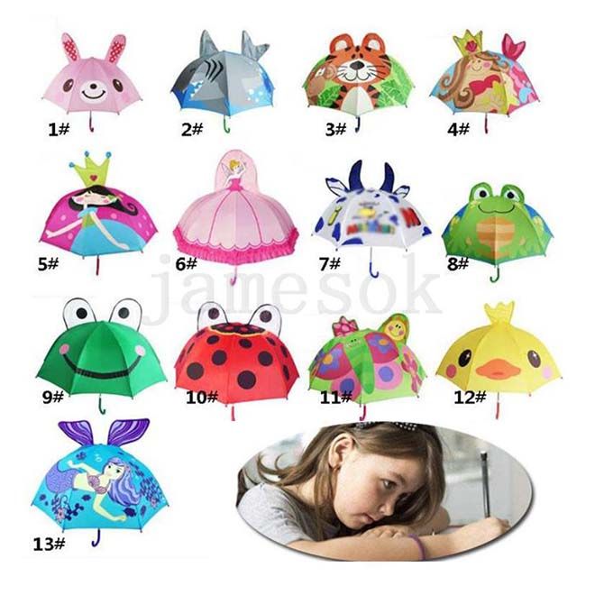 2021 13 Styles Lovely Cartoon Animal Design Umbrella For Kids Children