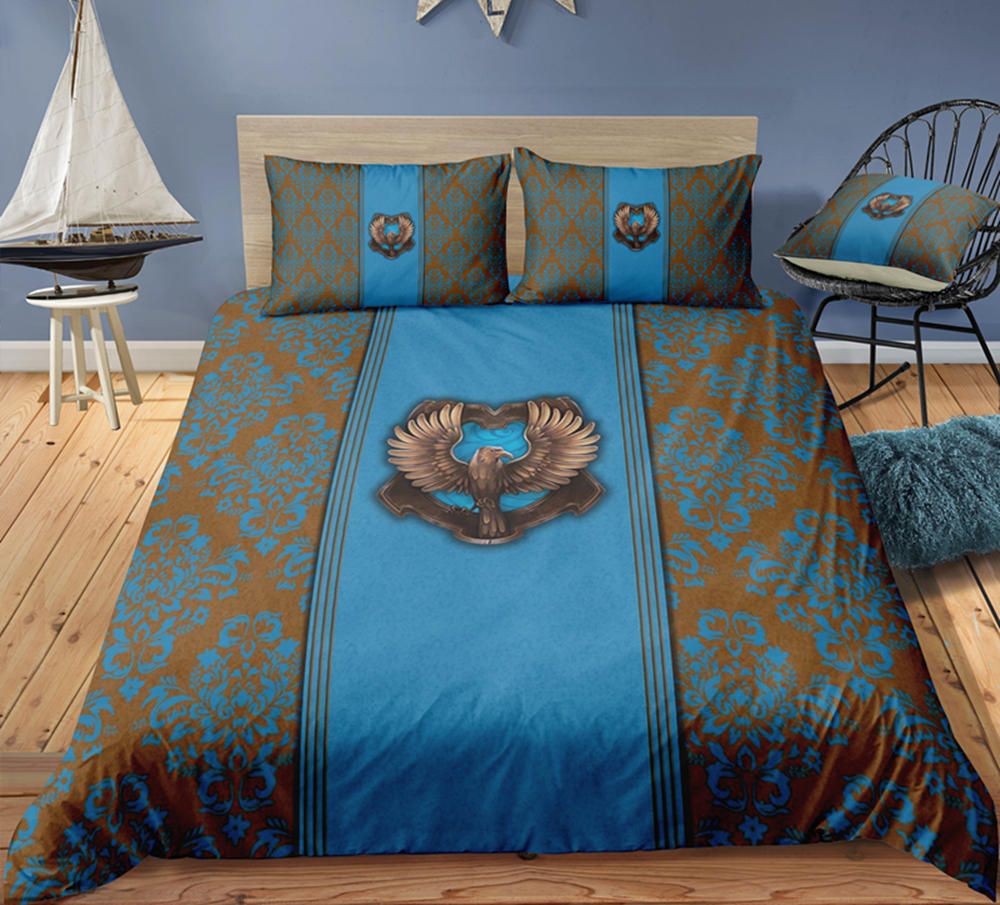 Thumbedding Harry Potter Bedding Set Eagle Blue Floral Duvet Cover Set