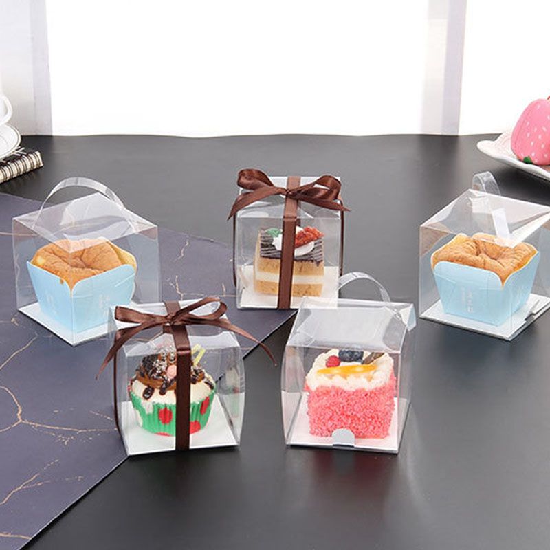 10 scatole rosa per cupcake con finestrella trasparente per vedere il contenuto con maniglia possono contenere 2 cupcake 