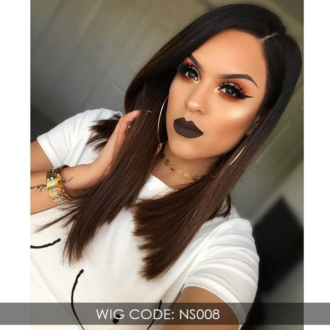 Full Lace Long Human Hair Wigs Ombre Dark Brown Straight Brazilian