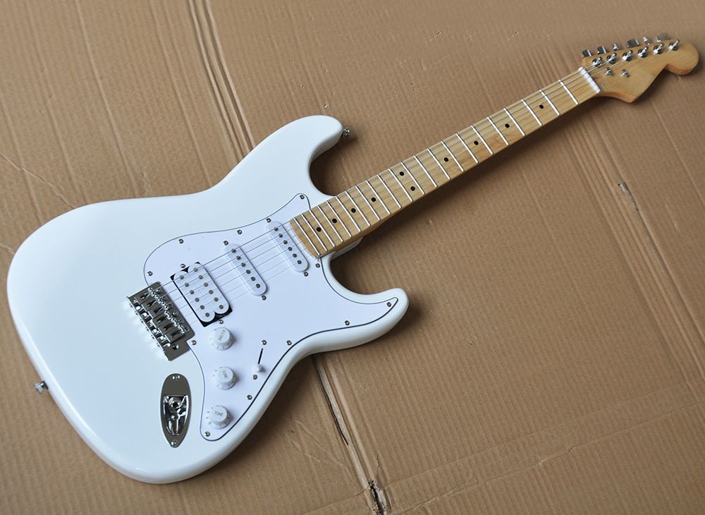 Factory Wholesale White Electric Guitar With White Pickguard,SSH