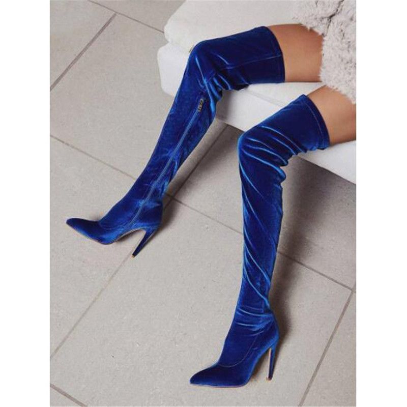 blue suede knee boots