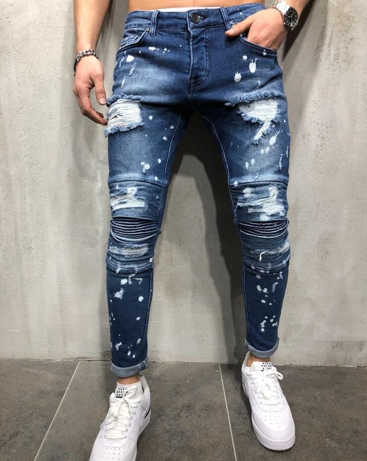 Acquistare Jeans Di Alta Qualità Uomo Ginocchia Uomo Pieghe Pieghe Stampe  Pantaloni Da Uomo Slim Pantaloni Da Uomo Economico | Consegna Veloce E  Qualità | It.Dhgate