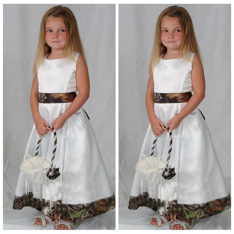White With Camo Flower Girls Dresses For Country Wedding Cap
