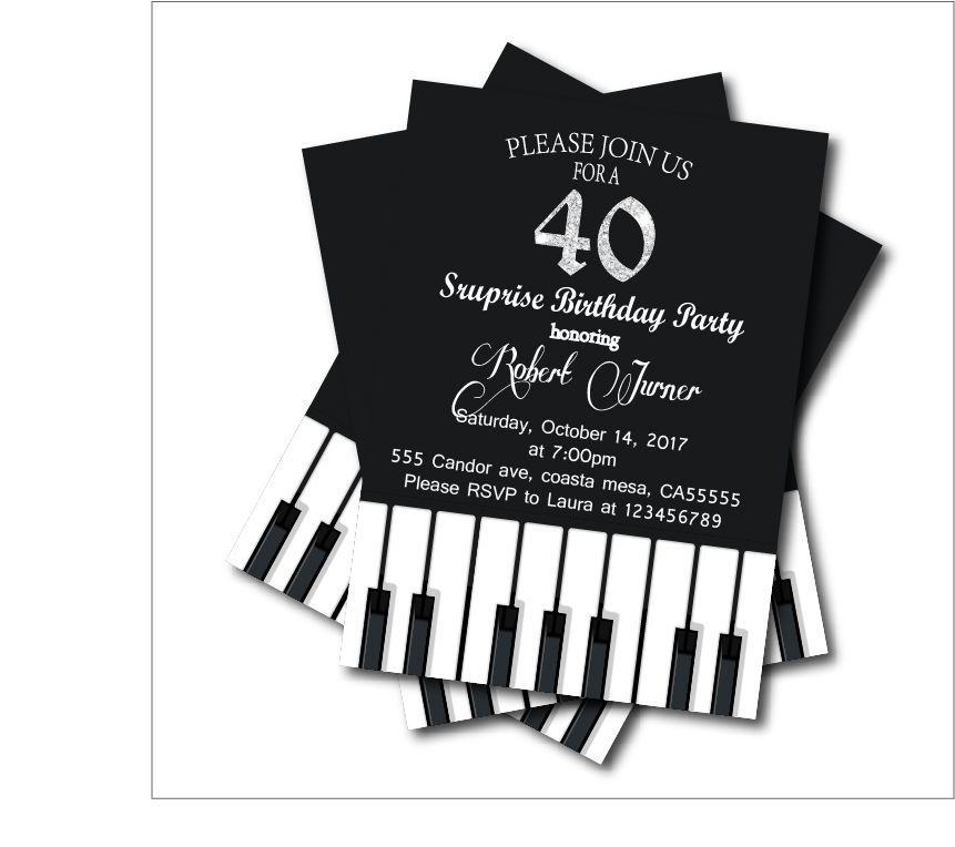 luz de sol Rubicundo Imaginación 14 unids / lote Invitaciones de fiesta de cumpleaños 40 para adultos  Invitaciones de fiesta de piano