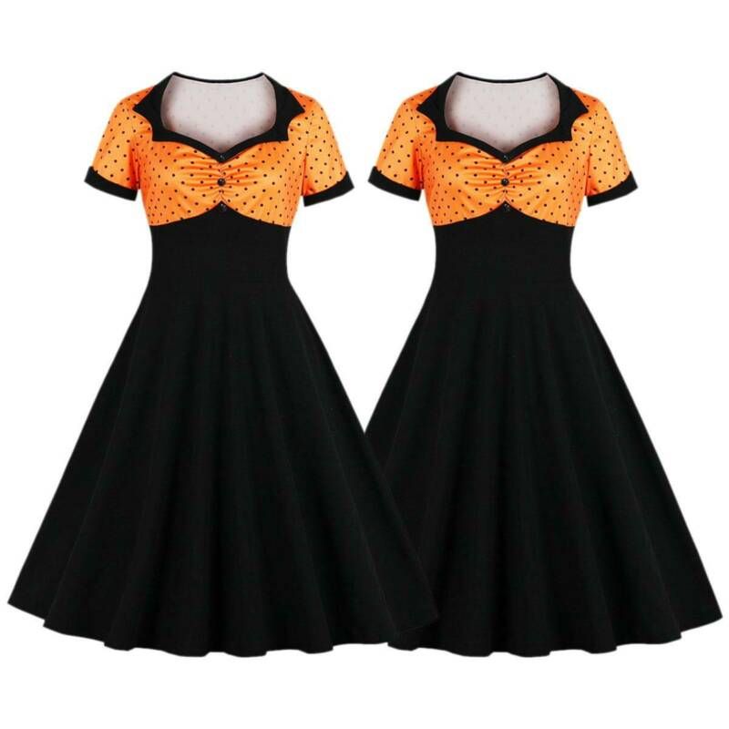 Womens 50s Vintage Lace Retro Rockabilly Party Beach Evening Swing Skater Dress 