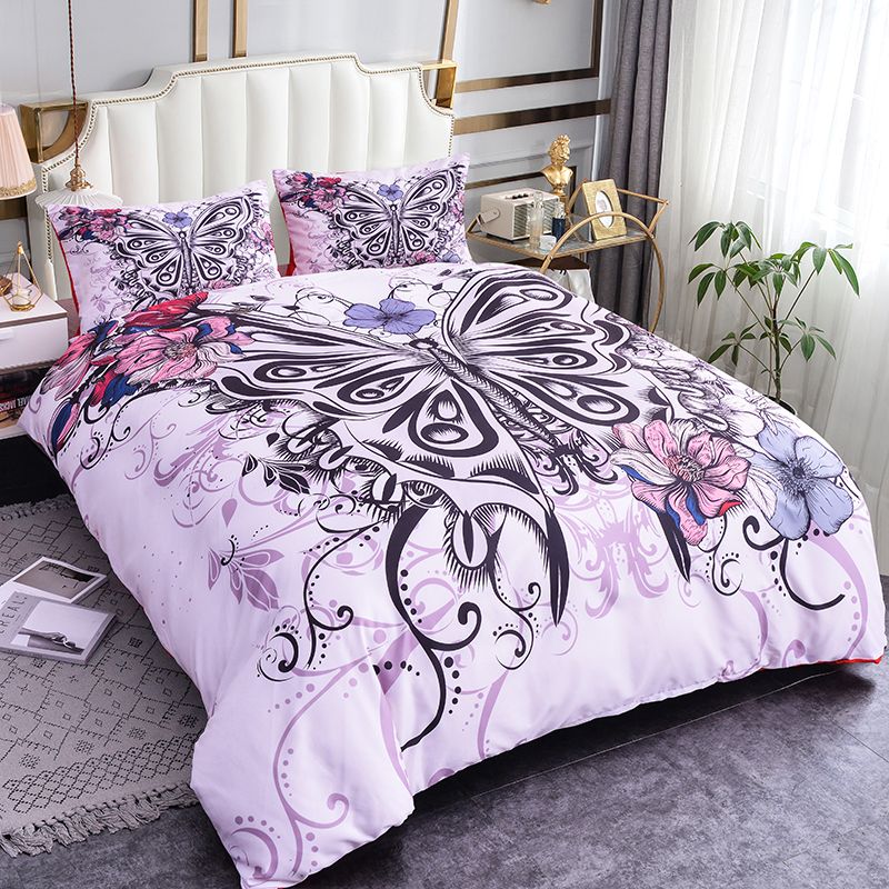 Zeimon New Bedding Set Butterfly Duvet Cover Sets Colorful Flowers