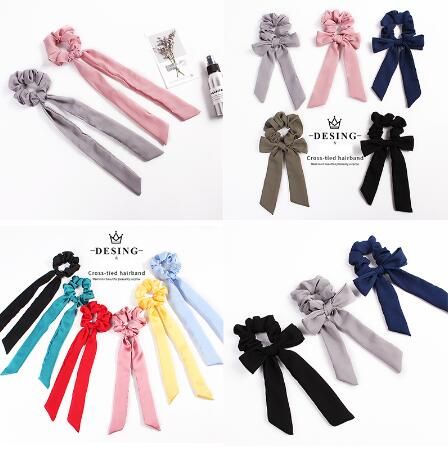 Solid Color Bow Women Hair Rope Scrunchies Elastic Ribbon Lady