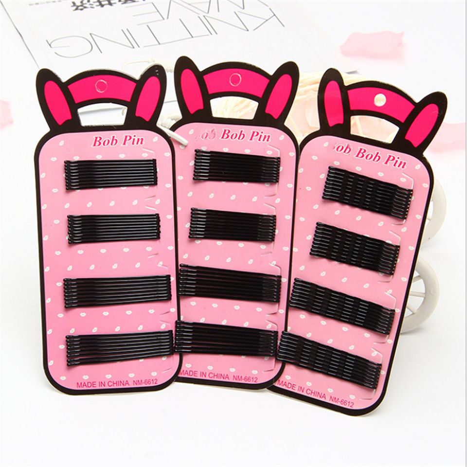 Metal Hair Pin Cute Card Paper Different Size Black Color Flat