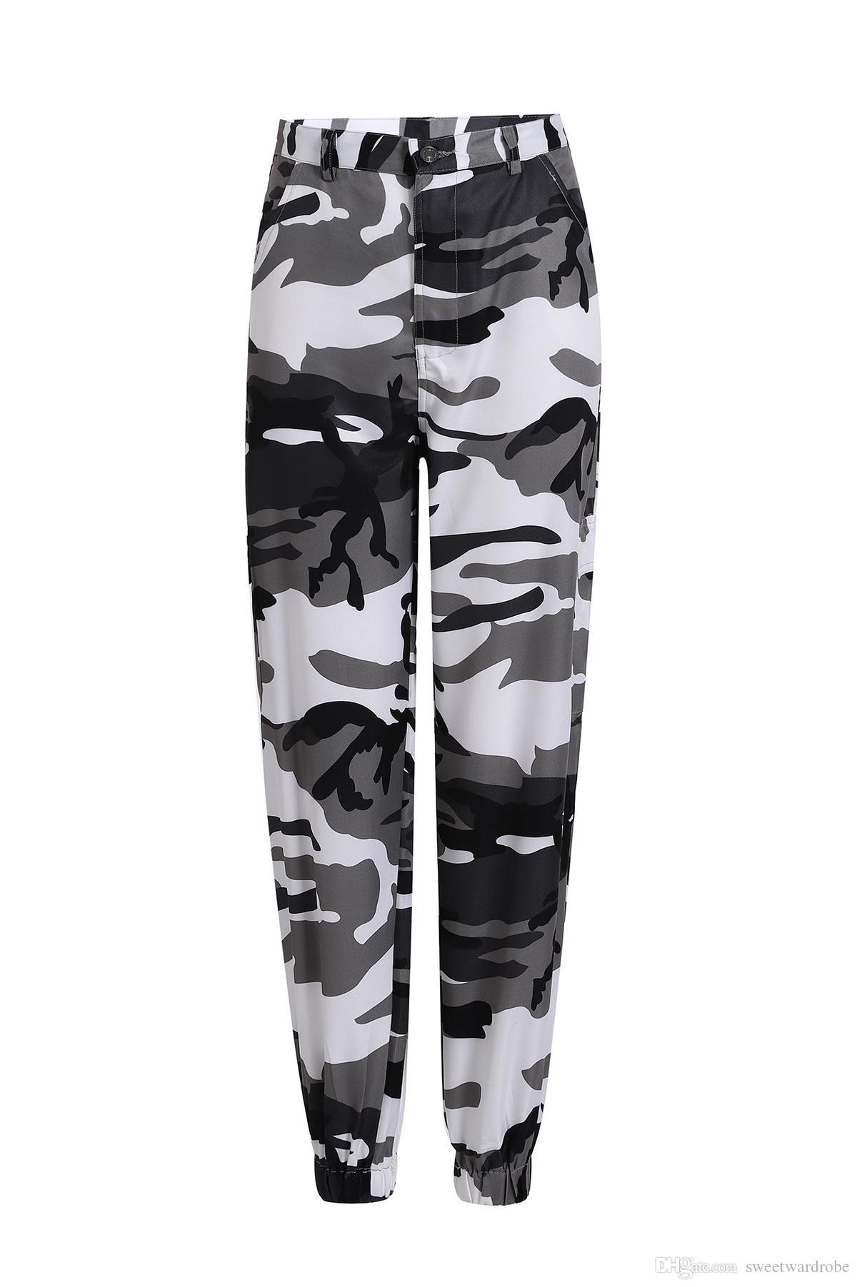 womens black and white camo pants