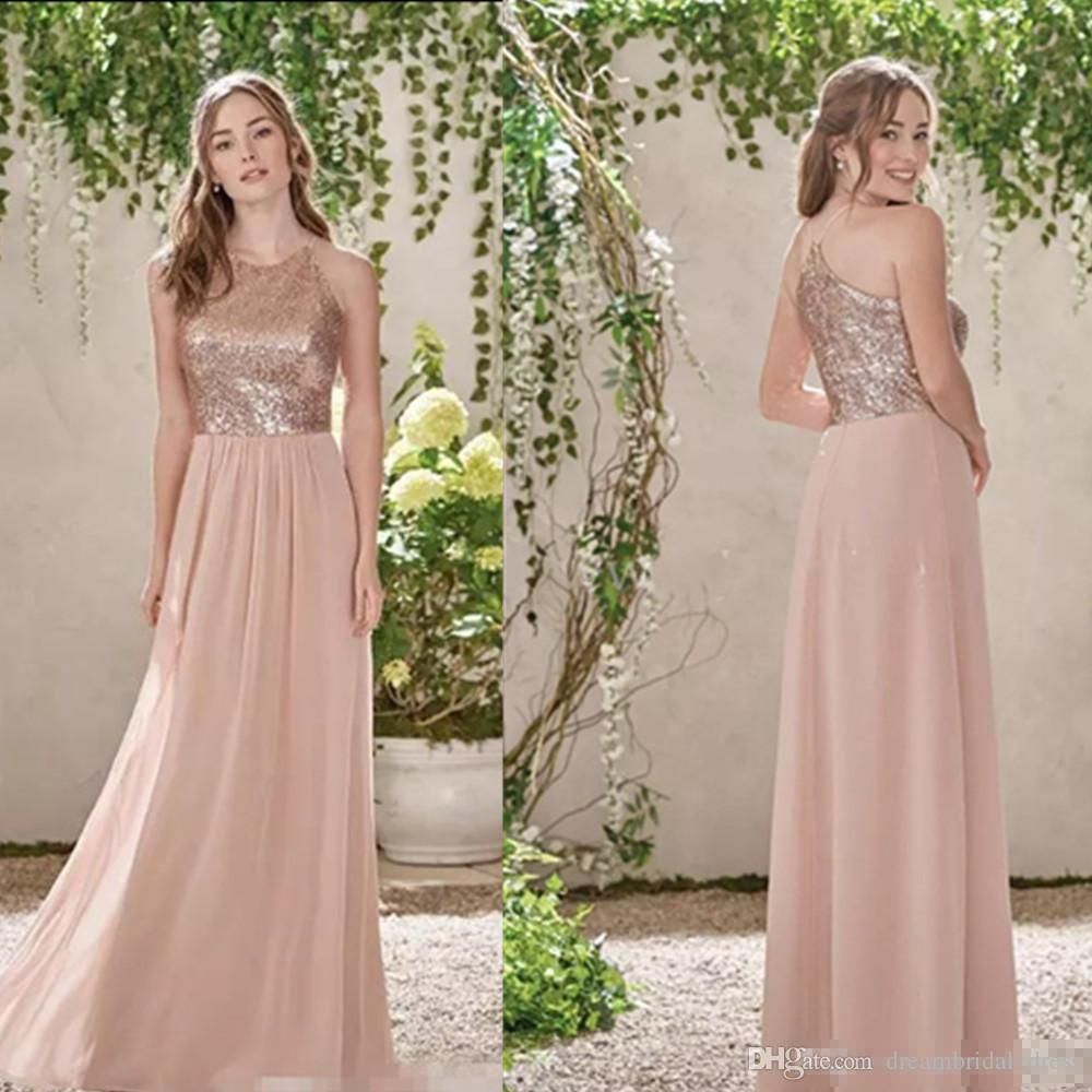 rose gold chiffon bridesmaid dresses