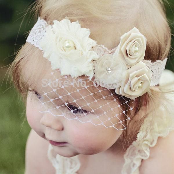 New Lace Baby Headband Birdcage Veil Shabby Chic Flower Girl