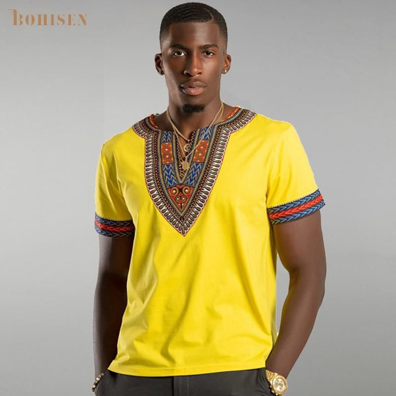 matraz Península en Ropa étnica Bohisen Moda para hombre Ropa africana Tops Camiseta Camiseta  Homme Africa Dashiki Vestido Marca