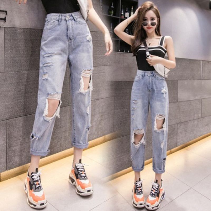 Compre Mujer Vaqueros De Cintura Alta Pantalones Vaqueros Rasgados 2020  Artículos En Oferta Para La Ropa Pantalones Anchos De La Pierna De La  Vendimia El Dril De Algodón Azul Ropa De Calle
