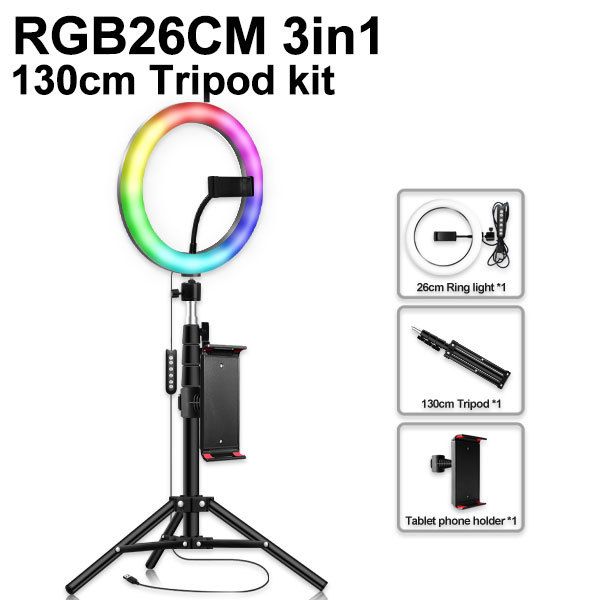compre 10 pulgadas rgb luz colorido usb belleza video foto de estudio lampara de circulo dimmable selfie led luz de anillo con tripode soporte flash