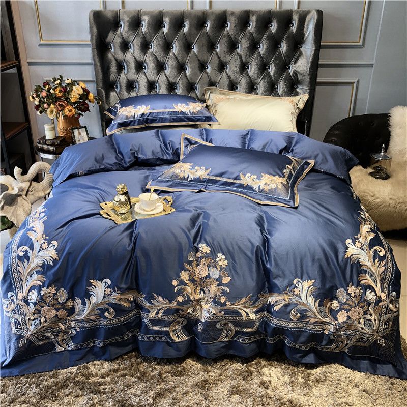 Blue White Gold Royal Embroidery 100s Egyptian Cotton Bedding Set Duvet Cover Bed Sheet Bed Linen Pillowcases From Pureairr 152 9 Dhgate Com