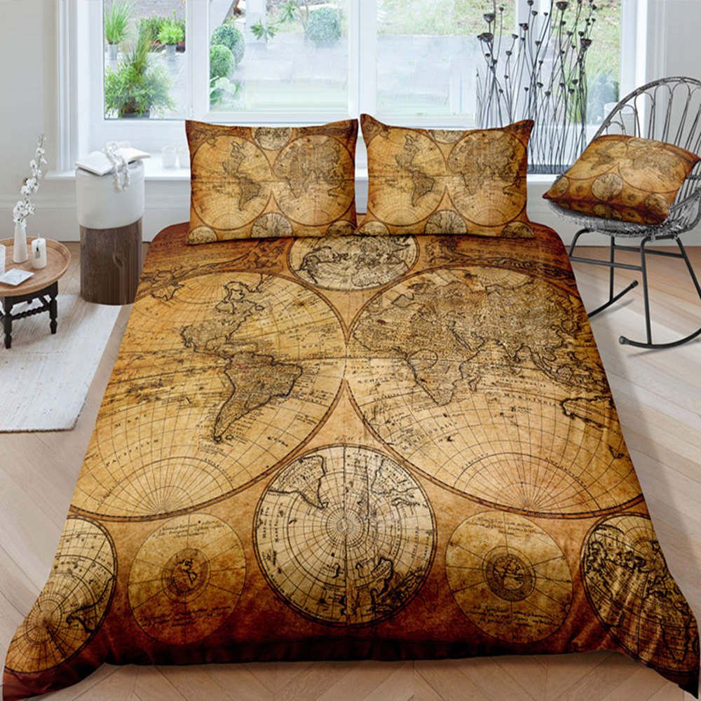 Ancient Map Bedding Set 3d Printed Classic Retro Duvet Cover Queen