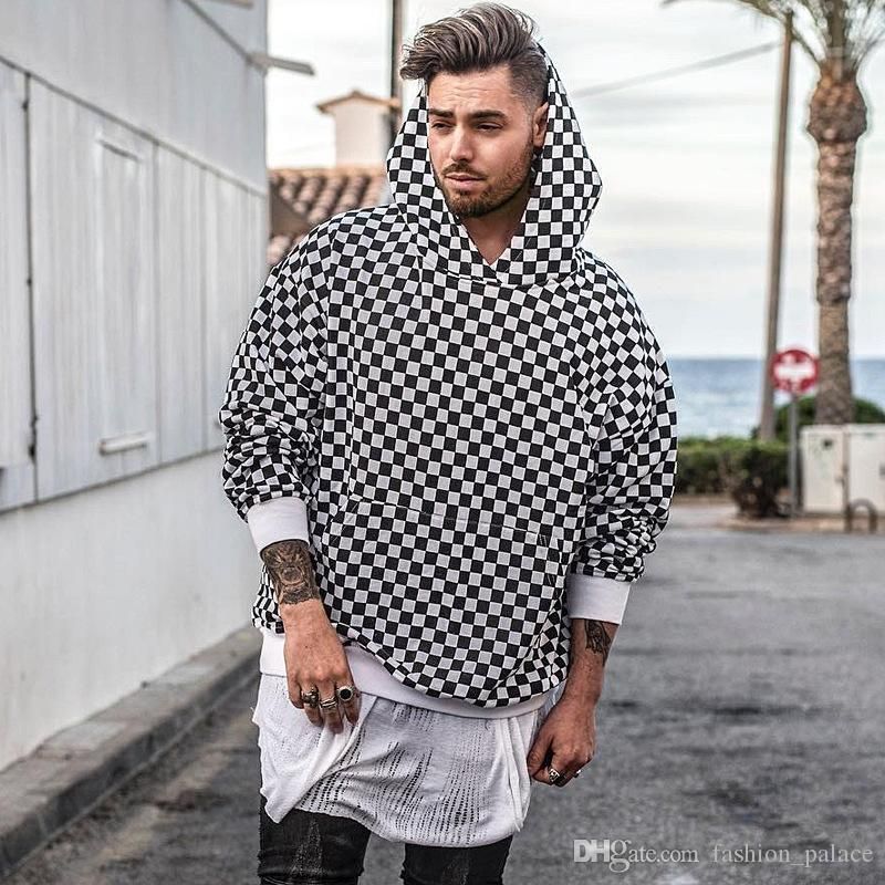 checkered sleeve hoodie mens