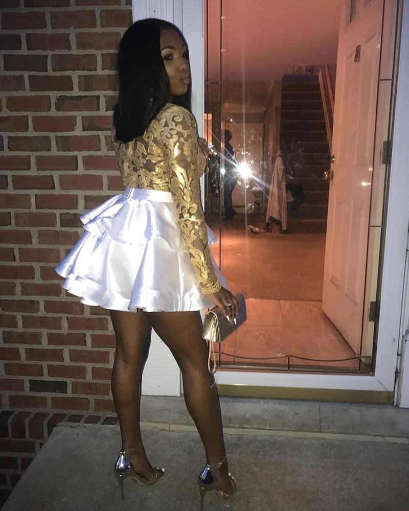 Black Girls Long Sleeve Prom Dresses 