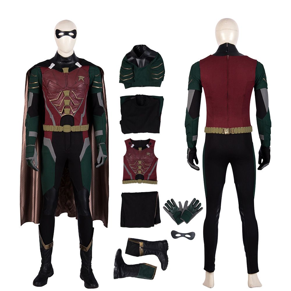 Robin Cosplay Costume Halloween Jumpsuit Cape+Gloves+Mask+Belt