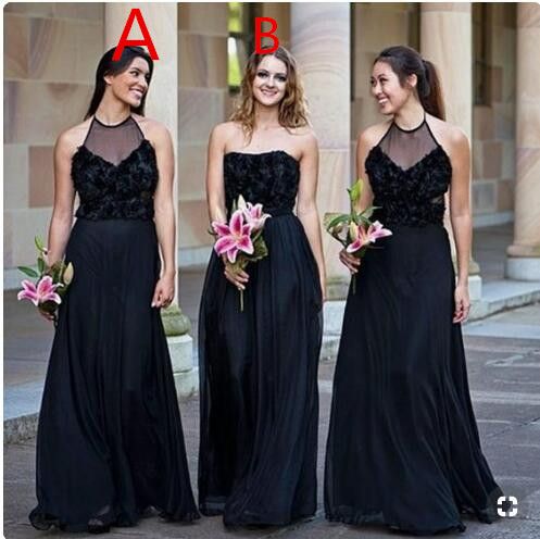 2019 Una Línea De Gasa Larga Dama De Honor Negro Vestidos Diferentes Estilos Del Mismo Color Vestido Africano Más Fiesta PRPM Vestido 76,9 € | DHgate